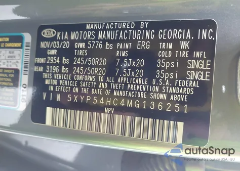 2021 Kia Telluride Sx из США, поврежденный, VIN 5XYP54HC4MG136251